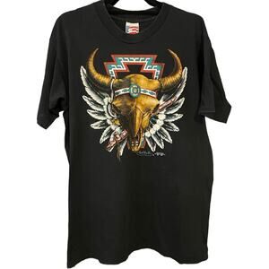 Vintage 90s Tribal Cow Skull Bobby G’s 1990 Single Stitch Shirt Adult Large